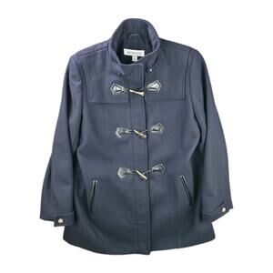 Liz Claiborne Pea Coat Women's Black Wool Blend Zipper/Button Pea Coat Size L